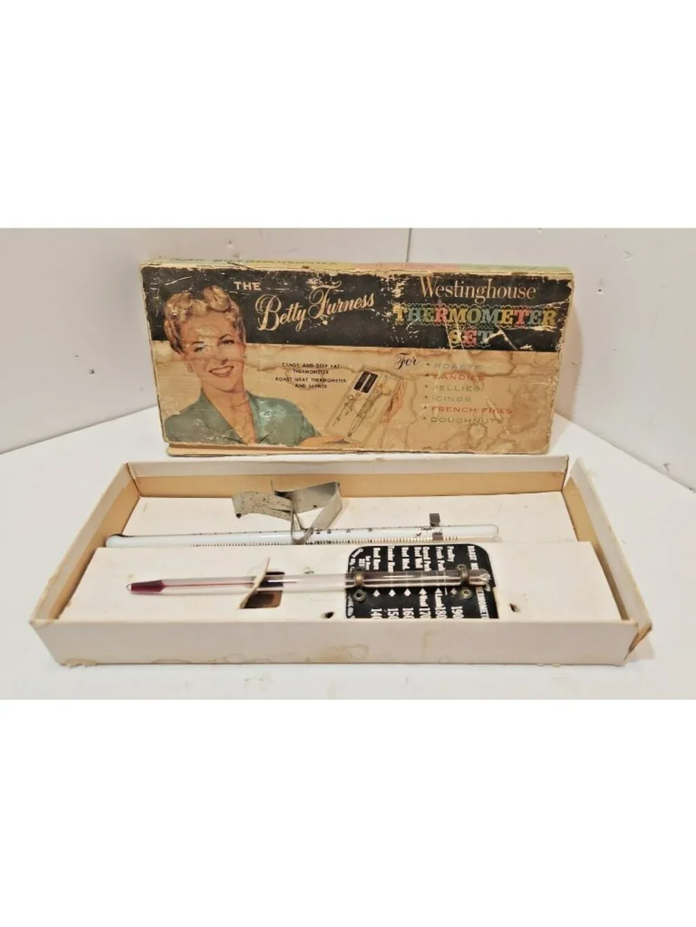 Vintage 1950's Westinghouse Betty Furnes Thermometer Set With Original Box